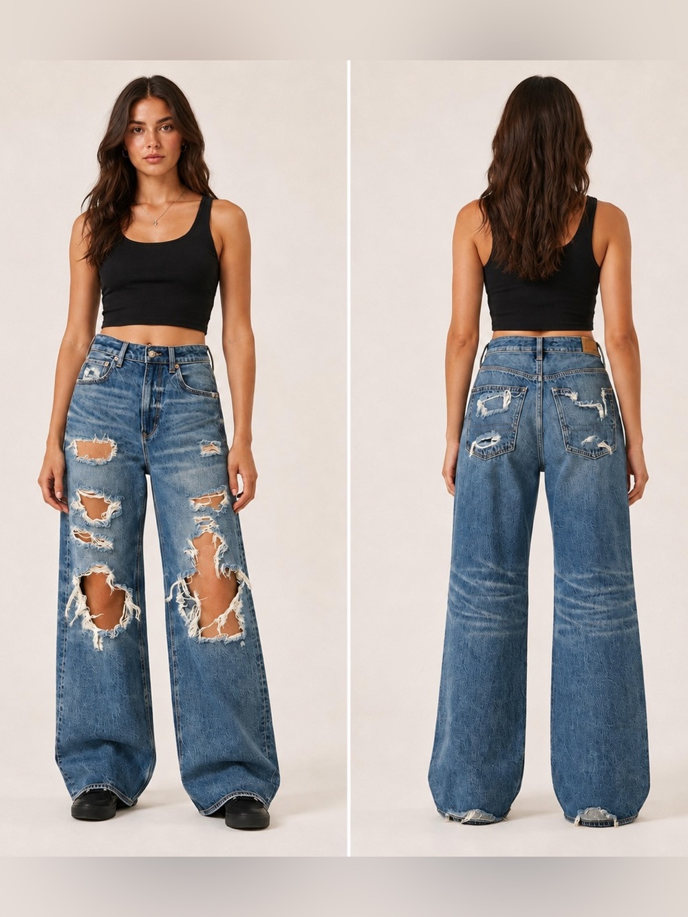 American Eagle Super High Rise Baggy Wide Leg Jeans Size 6 Distressed